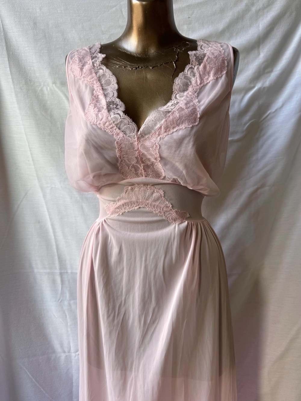 Vintage 1950’s Lorraine Sheer Lace-Trim Pink Nightgown
